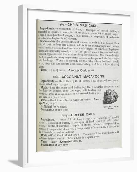 Recipes For Christmas Cake, Cocoa-nut Macaroons and Coffee Cake-Isabella Beeton-Framed Giclee Print