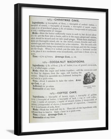 Recipes For Christmas Cake, Cocoa-nut Macaroons and Coffee Cake-Isabella Beeton-Framed Giclee Print