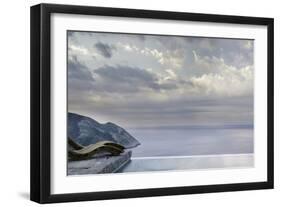 Recliners on Stone Patio Overlooking the Coast and Next to the Pool, Mani, Greece-George Meitner-Framed Photographic Print