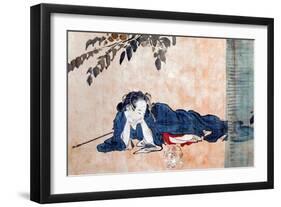 Reclining Beauty and Cat-Kyosai Kawanabe-Framed Giclee Print