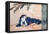 Reclining Beauty and Cat-Kyosai Kawanabe-Framed Stretched Canvas