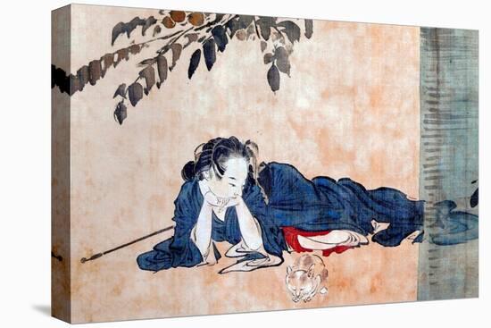 Reclining Beauty and Cat-Kyosai Kawanabe-Stretched Canvas