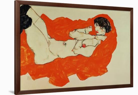 Reclining Female Nude on Red Drape, 1914-Egon Schiele-Framed Giclee Print