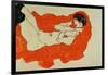 Reclining Female Nude on Red Drape, 1914-Egon Schiele-Framed Giclee Print