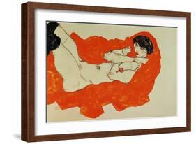 Reclining Female Nude on Red Drape, 1914-Egon Schiele-Framed Giclee Print