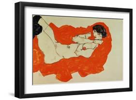 Reclining Female Nude on Red Drape, 1914-Egon Schiele-Framed Giclee Print