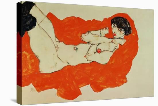 Reclining Female Nude on Red Drape, 1914-Egon Schiele-Stretched Canvas