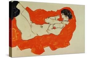 Reclining Female Nude on Red Drape, 1914-Egon Schiele-Stretched Canvas