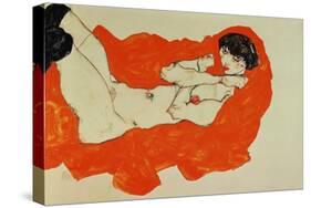 Reclining Female Nude on Red Drape, 1914-Egon Schiele-Stretched Canvas