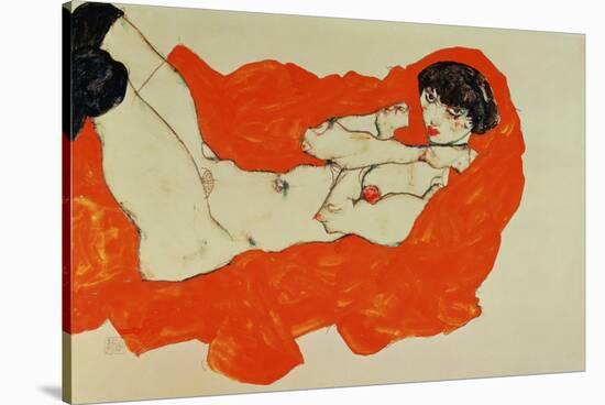 Reclining Female Nude on Red Drape, 1914-Egon Schiele-Stretched Canvas