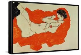 Reclining Female Nude on Red Drape, 1914-Egon Schiele-Framed Stretched Canvas