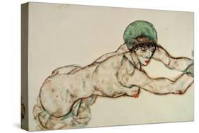 Reclining Female Nude with Green Cap, Leaning to the Right, 1914-Egon Schiele-Stretched Canvas