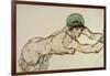 Reclining Female Nude with Green Cap, Leaning to the Right, 1914-Egon Schiele-Framed Giclee Print