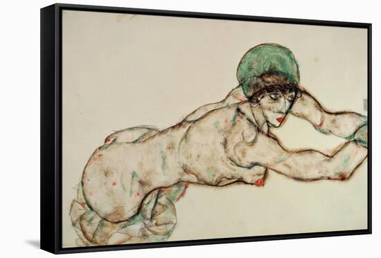 Reclining Female Nude with Green Cap, Leaning to the Right, 1914-Egon Schiele-Framed Stretched Canvas