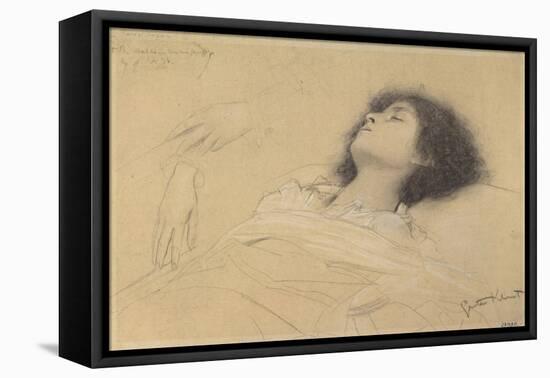 Reclining Girl and Two Studies of Hands-Gustav Klimt-Framed Stretched Canvas