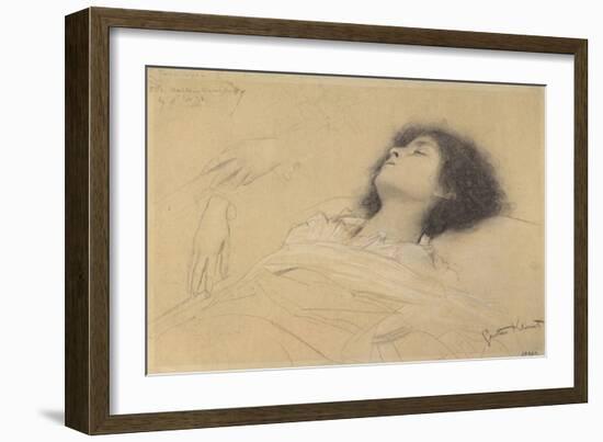 Reclining Girl and Two Studies of Hands-Gustav Klimt-Framed Giclee Print