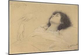 Reclining Girl and Two Studies of Hands-Gustav Klimt-Mounted Giclee Print