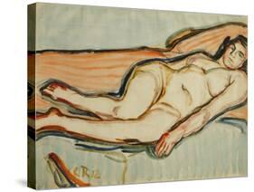 Reclining Nude; Liegende Akt, (Watercolour on Paper)-Christian Rohlfs-Stretched Canvas