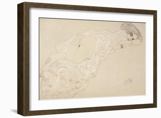 Reclining Nude Lying on Her Stomach and Facing Right, 1910-Gustav Klimt-Framed Giclee Print