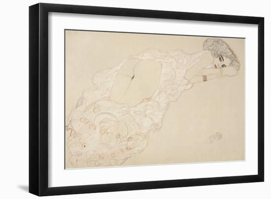 Reclining Nude Lying on Her Stomach and Facing Right, 1910-Gustav Klimt-Framed Giclee Print