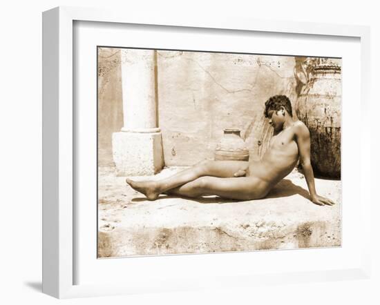 Reclining Nude Male, C. 1898-Wilhelm Von Gloeden-Framed Photographic Print