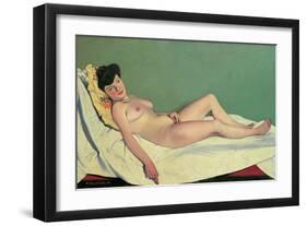 Reclining Nude on Yellow Cushion-Félix Vallotton-Framed Giclee Print