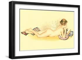 Reclining Nude Reading Book-null-Framed Art Print