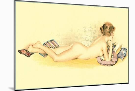 Reclining Nude Reading Book-null-Mounted Art Print