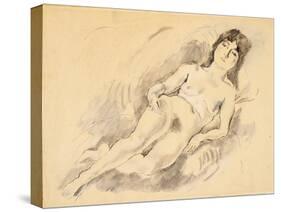 Reclining Nude (W/C on Paper)-Jules Pascin-Stretched Canvas
