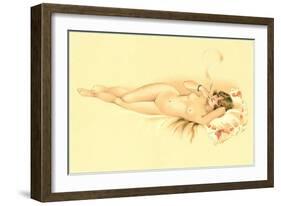 Reclining Nude with Cigarette-null-Framed Art Print