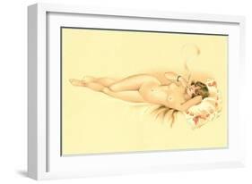 Reclining Nude with Cigarette-null-Framed Art Print