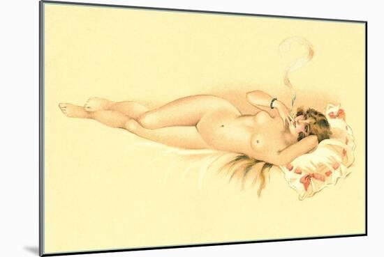 Reclining Nude with Cigarette-null-Mounted Art Print