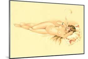 Reclining Nude with Cigarette-null-Mounted Art Print