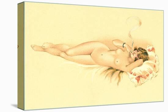 Reclining Nude with Cigarette-null-Stretched Canvas