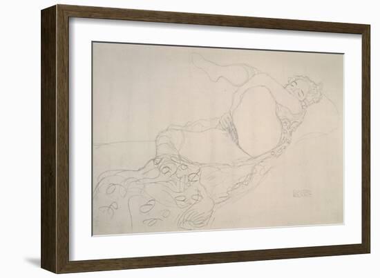 Reclining Nude with Leg Raised-Gustav Klimt-Framed Giclee Print