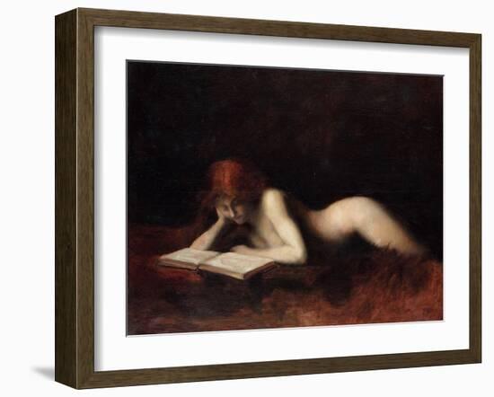 Reclining Nude Woman Reading a Book-Jean-Jacques Henner-Framed Giclee Print