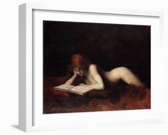 Reclining Nude Woman Reading a Book-Jean-Jacques Henner-Framed Giclee Print