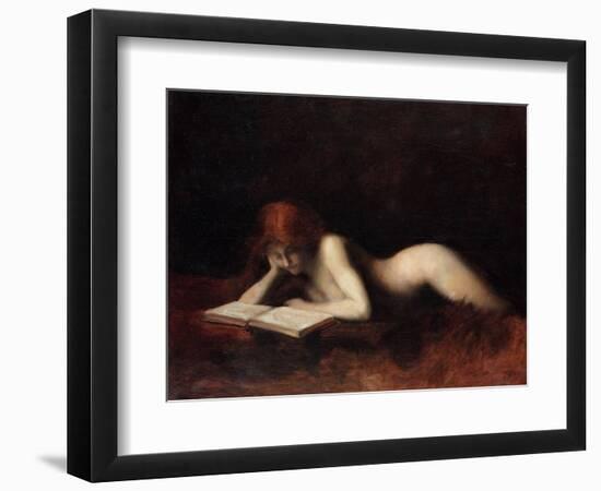 Reclining Nude Woman Reading a Book-Jean-Jacques Henner-Framed Giclee Print