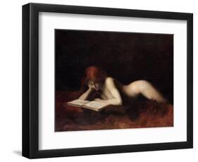 Reclining Nude Woman Reading a Book-Jean-Jacques Henner-Framed Giclee Print