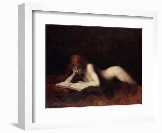 Reclining Nude Woman Reading a Book-Jean-Jacques Henner-Framed Giclee Print