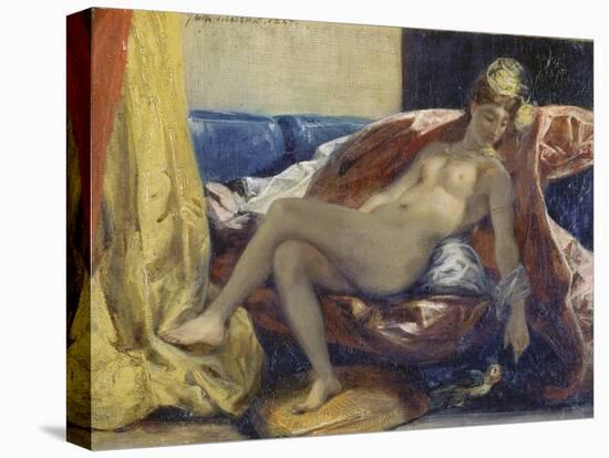 Reclining Odalisque Or, Woman with a Parakeet, 1827-Eugene Delacroix-Stretched Canvas