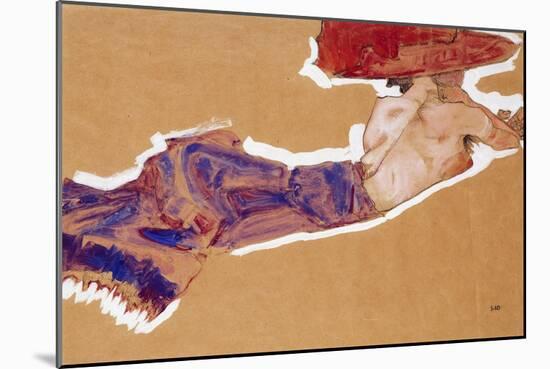 Reclining Semi-Nude with Red Hat, 1910-Egon Schiele-Mounted Giclee Print