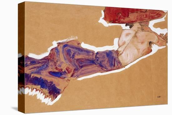 Reclining Semi-Nude with Red Hat-Egon Schiele-Stretched Canvas