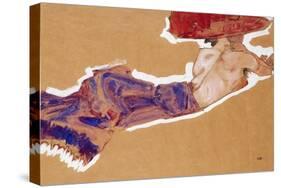 Reclining Semi-Nude with Red Hat-Egon Schiele-Stretched Canvas