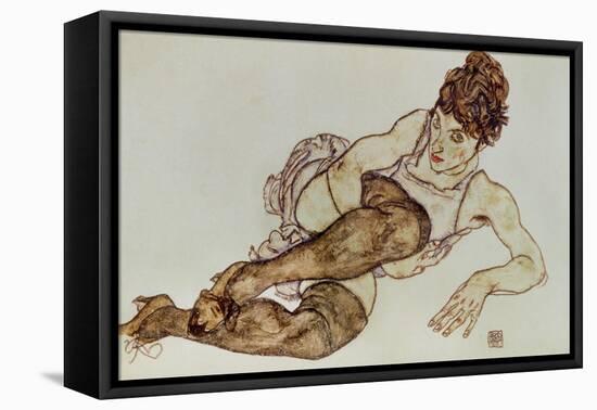 Reclining Woman with Black Stockings, 1917-Egon Schiele-Framed Stretched Canvas