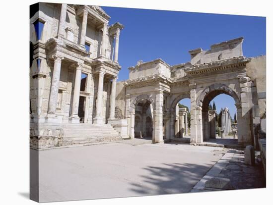 Reconstructed Library of Celsus, Archaeological Site, Ephesus, Anatolia, Turkey-R H Productions-Stretched Canvas