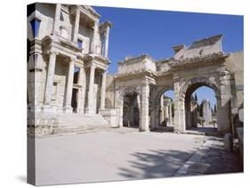 Reconstructed Library of Celsus, Archaeological Site, Ephesus, Anatolia, Turkey-R H Productions-Stretched Canvas