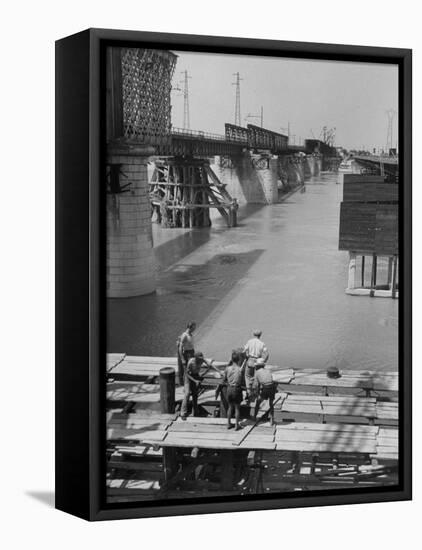 Reconstruction of Bridge over the Po River-Dmitri Kessel-Framed Stretched Canvas