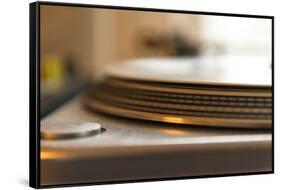 Record on record player in detail-Christine Meder stage-art.de-Framed Stretched Canvas