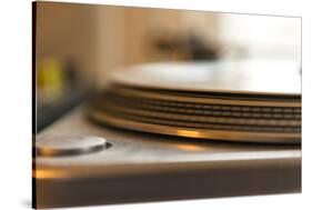 Record on record player in detail-Christine Meder stage-art.de-Stretched Canvas